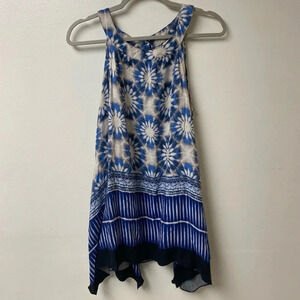 Cato Blue and White Tie-Dye Floral Tank Dress